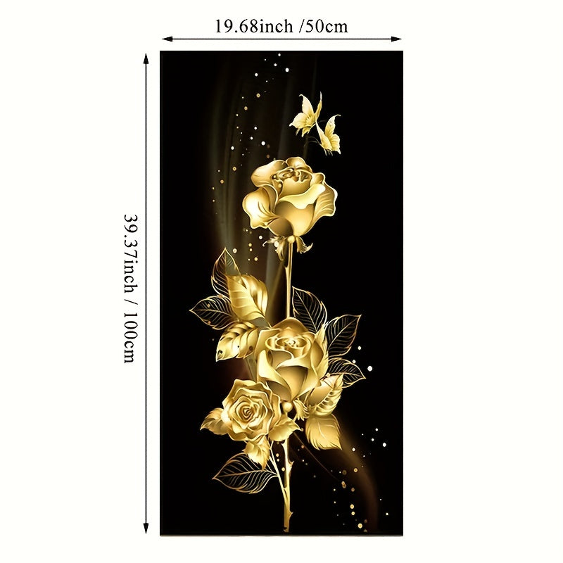 1pc Art Canvas Painting, Golden Leaves And Flowers Oil Painting On Canvas Wall Art, Artwork Wall Painting For Bathroom Bedroom Office Living Room Home Wall Decor, No Frame