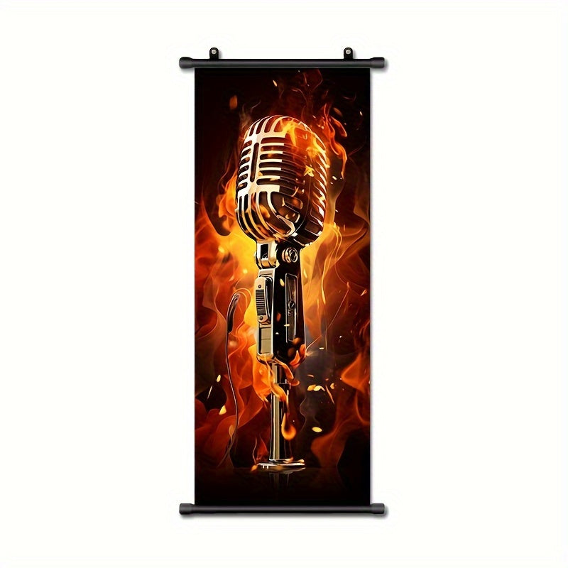 1pc Music Hanging Scrolls Painting, Flame Guitar Wall Art Poster, Artwork Wall Painting For Bathroom Bedroom Living Room Wall Decor, Home Decoration, Aesthetic Room Decor, 16inch * 39inch