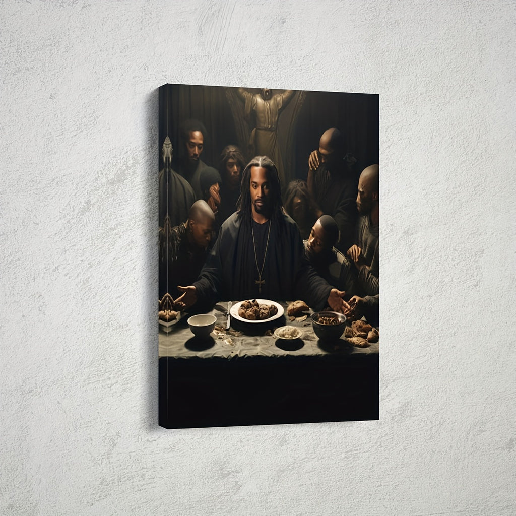 1 Piece Vibrant Wood Frame Canvas Painting - Black Jesus Artwork, Inspirational Wall Decor for Living Room and Bedroom, Heartfelt Holiday Gift for Her, Christian Faith-Themed Home Decoration, Last Supper Scene, Framed Print,