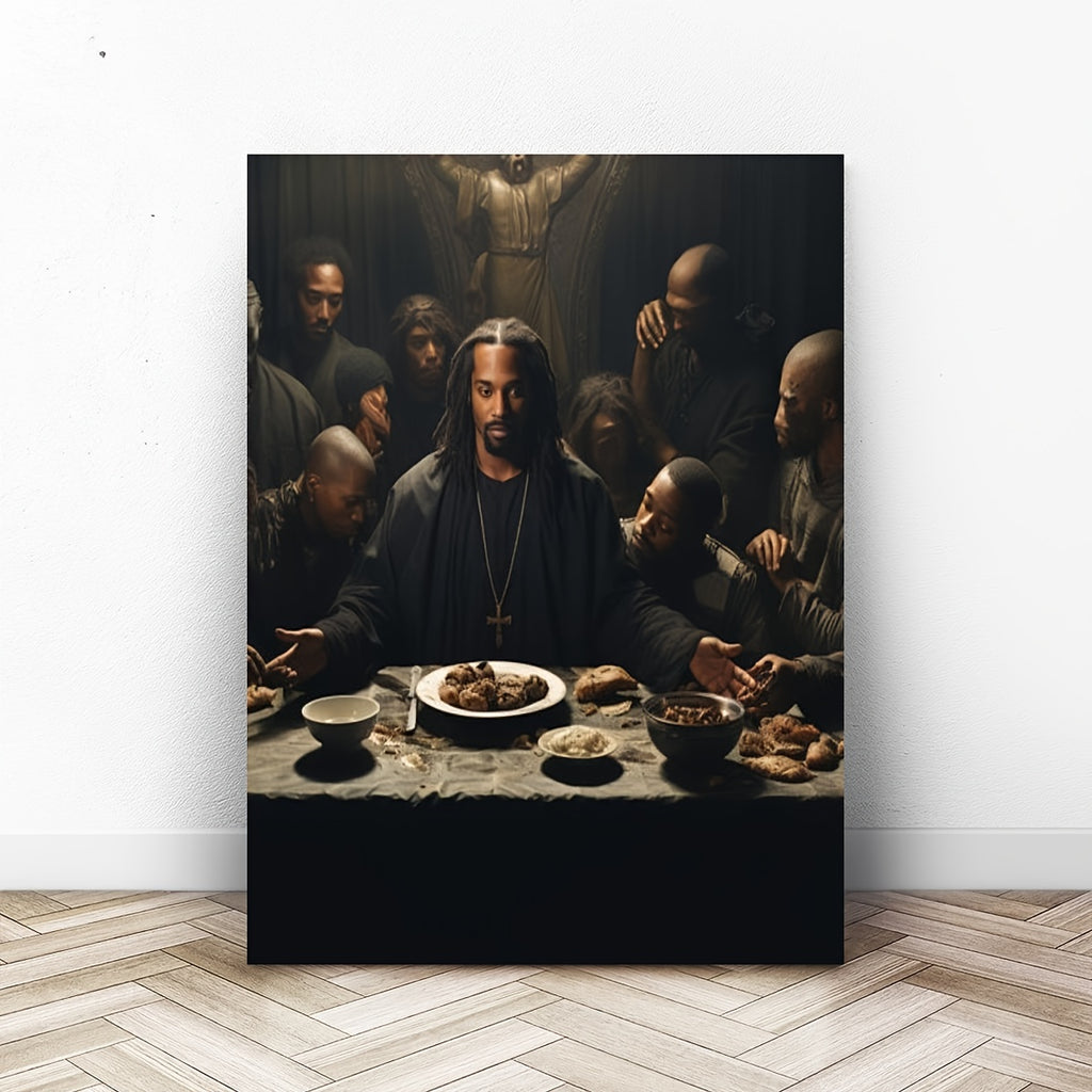 1 Piece Vibrant Wood Frame Canvas Painting - Black Jesus Artwork, Inspirational Wall Decor for Living Room and Bedroom, Heartfelt Holiday Gift for Her, Christian Faith-Themed Home Decoration, Last Supper Scene, Framed Print,